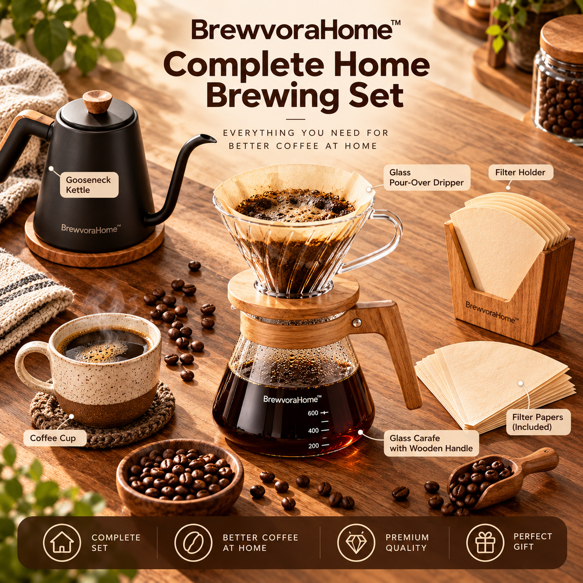 BrewvoraHome™ Pour Over Coffee Maker Set