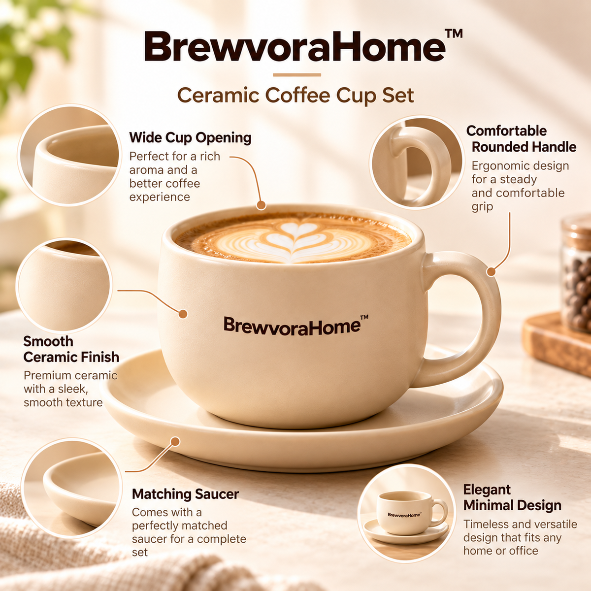 BrewvoraHome™ Ceramic Coffee Cup Set
